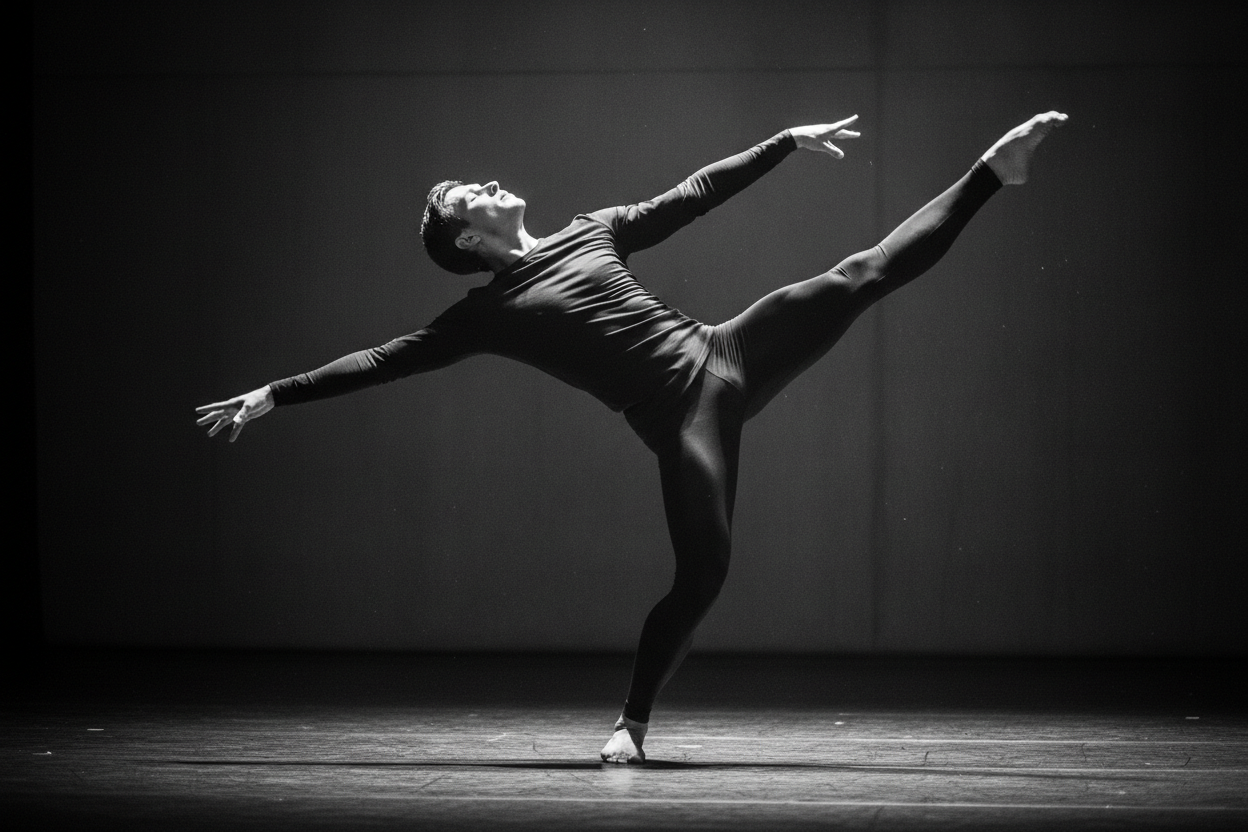 Dramatic modern dancer in full dancewear